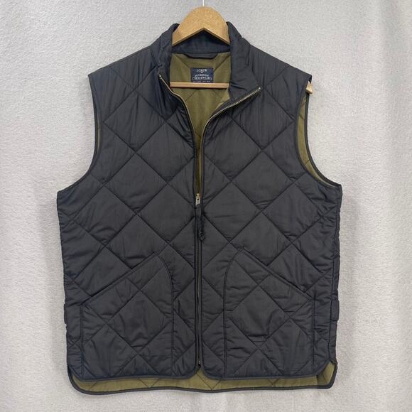 J Crew Walker Vest Mens Md Black Full Zip Quilted Pockets Hike Outdoors Preppy - Picture 1 of 13